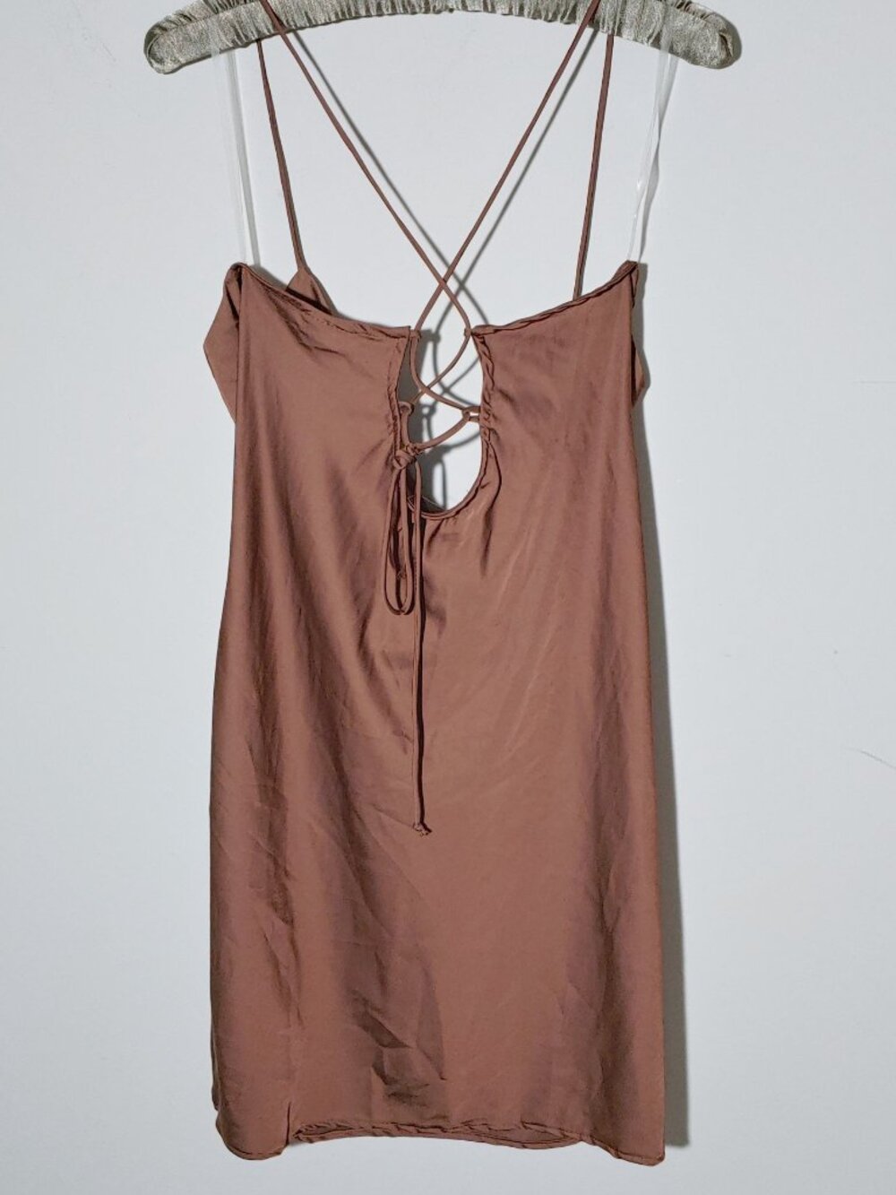 Rue21 Brown Satin Cowl Neck Slip Cocktail Mini Dress Size L - Picture 2 of 5